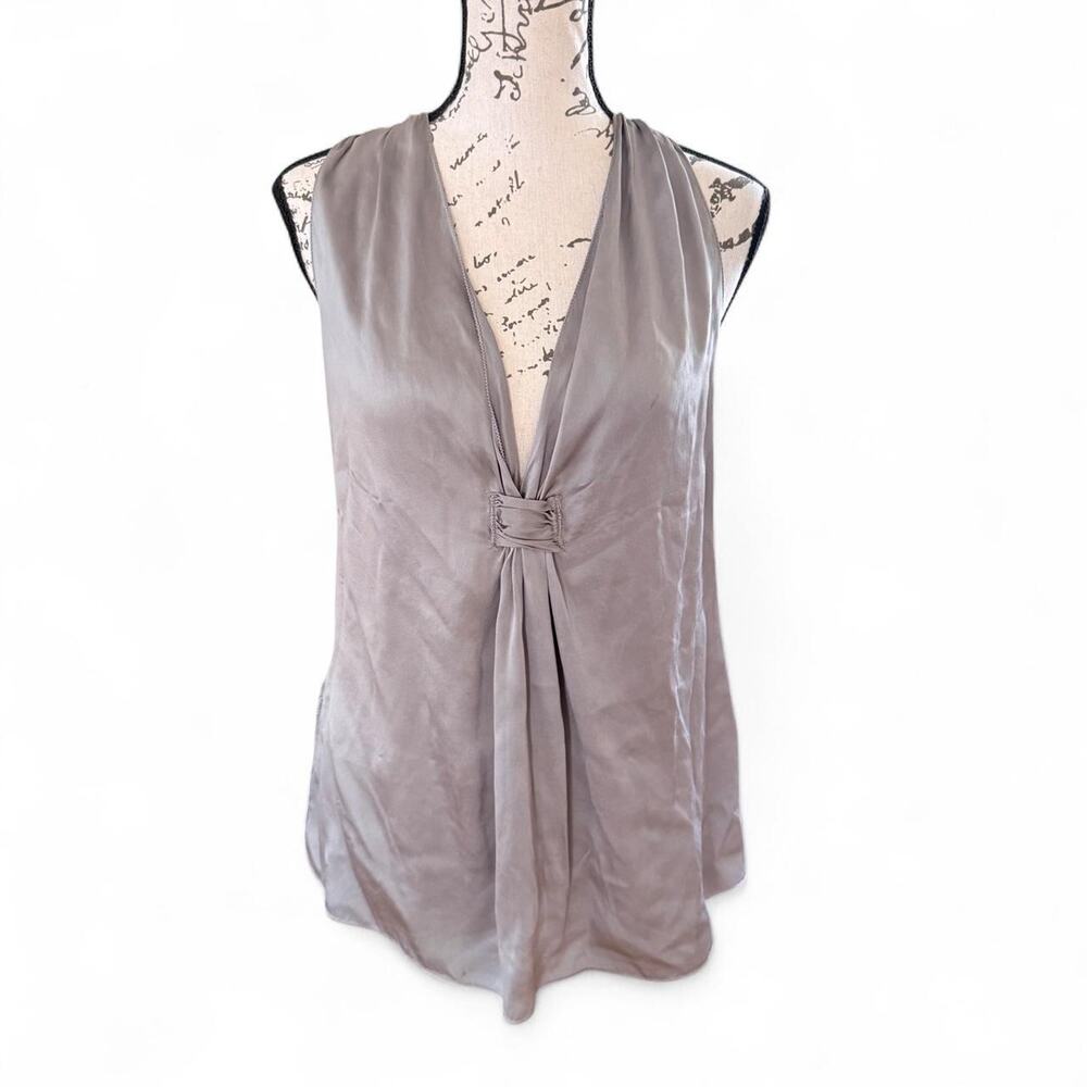 Vintage Y2K 2009 Studio M Petites Gray 100% Silk Draped Tank Top S Petite